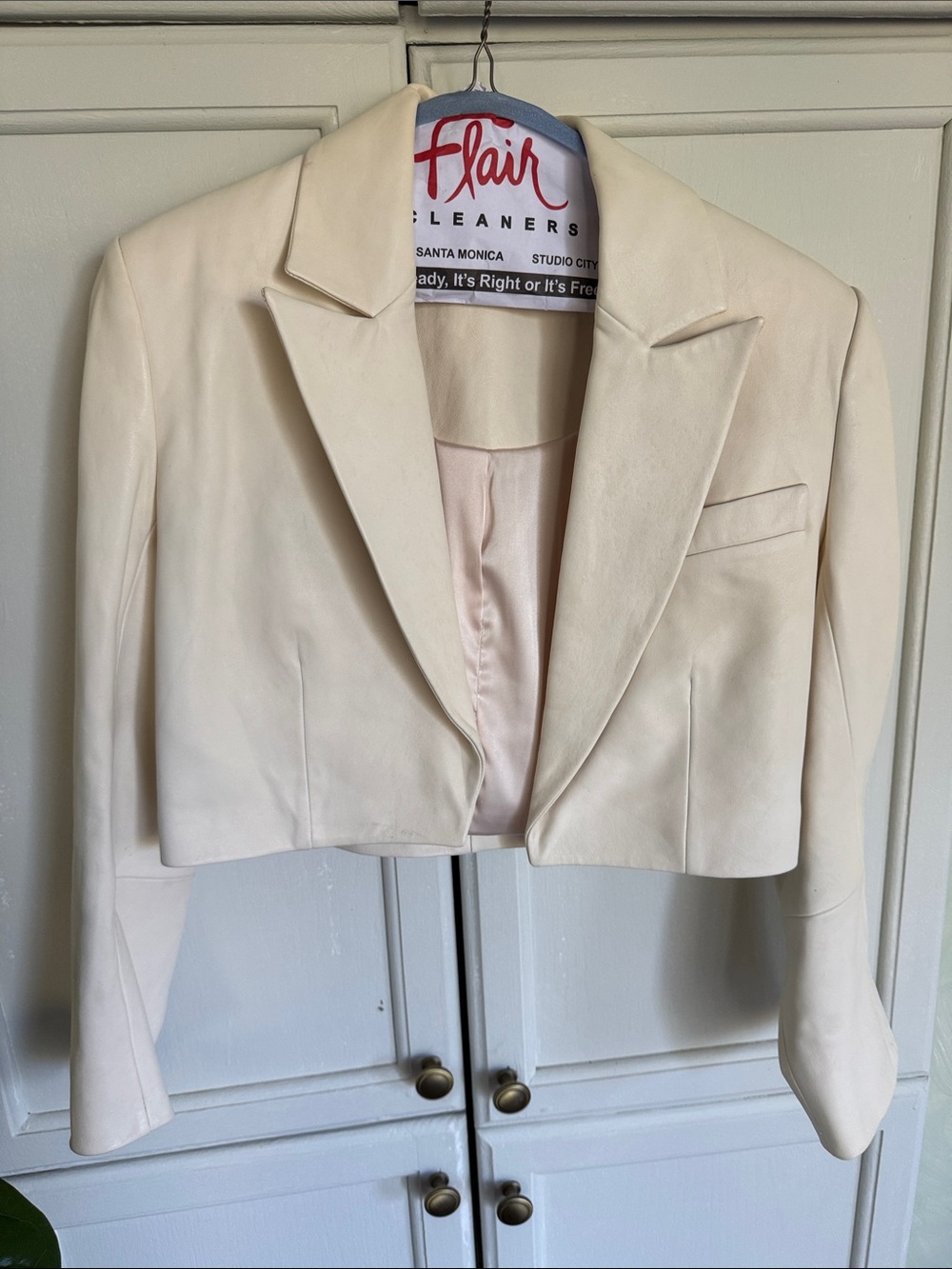 Cropped Sei Lamb Leather Cream Women's Blazer Jacket